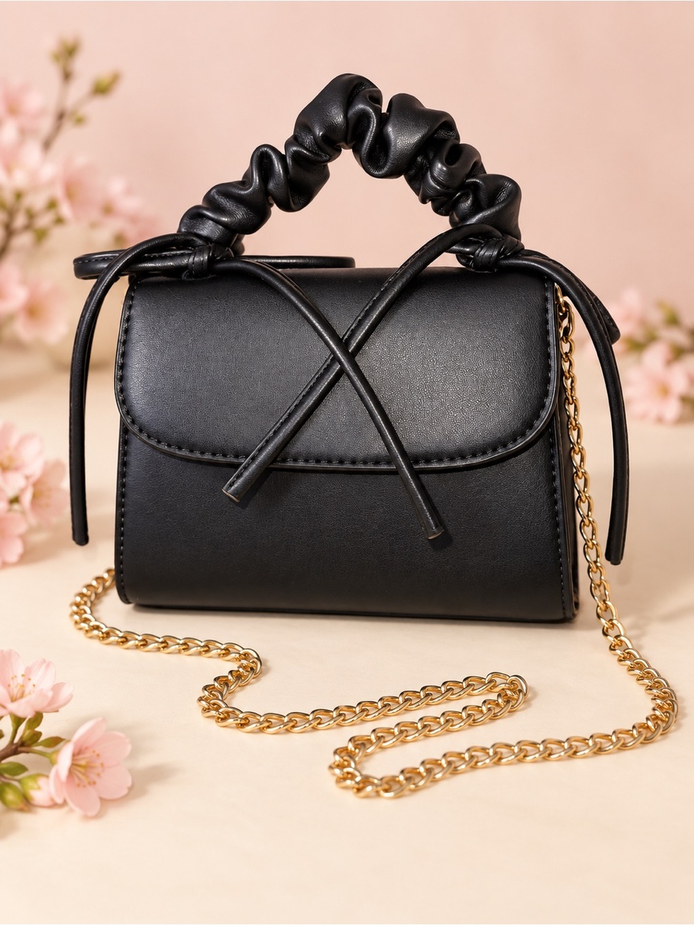 Black Mini Scrunch Handle Crossbody Bag